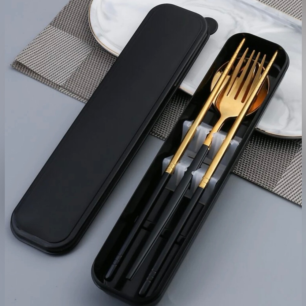 2 Set Cutlery 3 pcs Stainless Steel Spoon-Fork-Chopstick - Picture 2 of 5